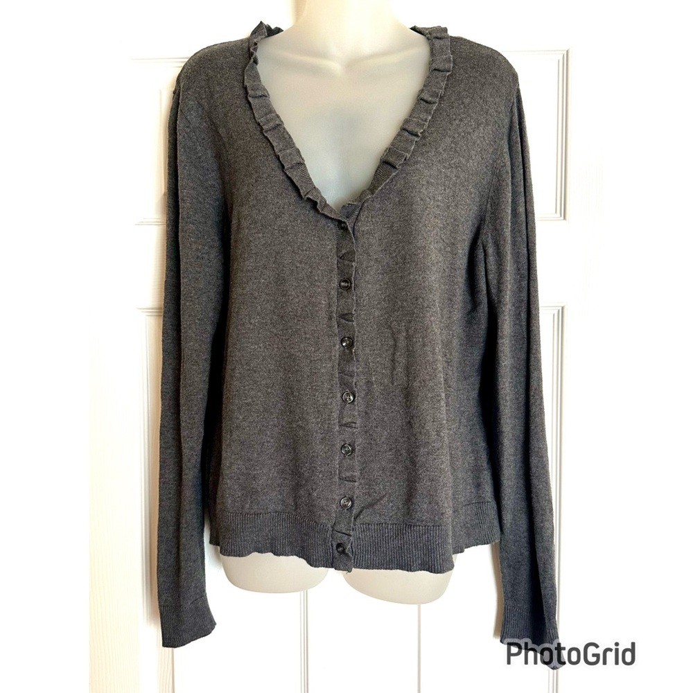 Kenneth Cole Reaction Gray Ruffle Cardigan